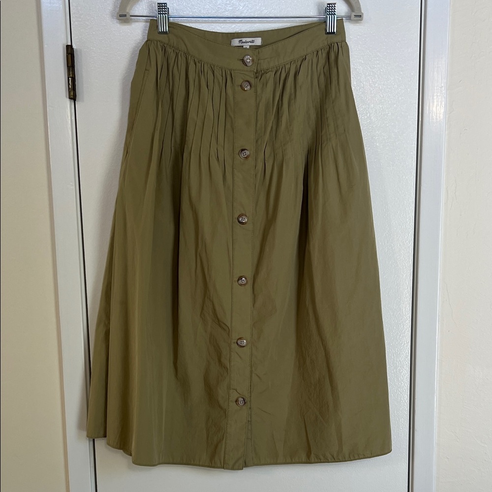 Madewell Olive Button-Down Midi Skirt